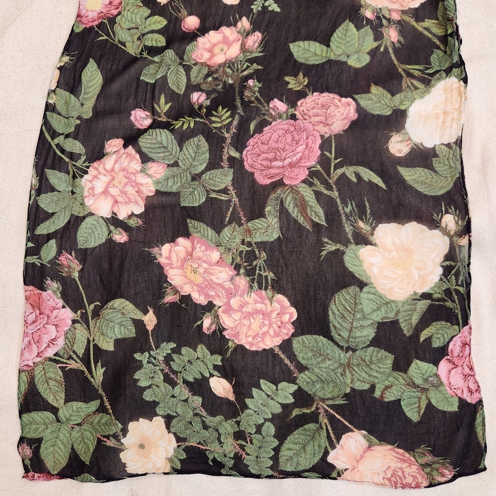 All That Glitters San Francisco Scarf Vintage Black Floral Sheer Chic Rayon